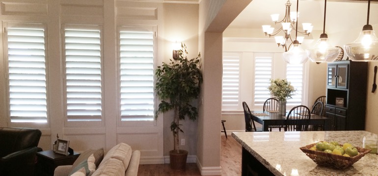 Dover shutters in kitchen and great room